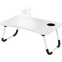 ECD-Germany Laptoptisch fürs Bett/Sofa, 60x40 cm, Weiß, aus MDF, klappbar, Betttisch mit 4 USB Ladeanschluss & Lampe, Schublade, Lüfter, Tablet Ständer, Getränkehalter, Laptopständer Lapdesks Notebook