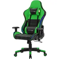 ML-Design Gaming Stuhl mit RGB LED-Beleuchtung & Bluetooth-Lautsprechern, Schwarz/Grün, Ergonomischer Bürostuhl, Rückenlehne, Kopfstütze, Lendenkissen