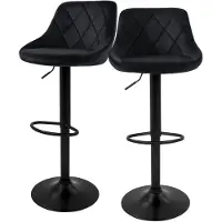 ML-Design Barhocker 2er Set Schwarz Samtbezug mit Rückenlehne und Fußstütze höhenverstellbar 62-82cm