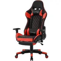 ECD-Germany Gamingstuhl mit Fußstütze, Schwarz/Rot, aus Kunstleder, ergonomisch