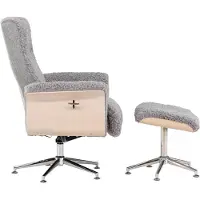 Ebuy24 Relaxsessel Hagön mit Fußhocker aus Teddy Bouclé - Grau