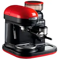 Ariete Siebträger-Espressomaschine moderna mit Kaffeemühle und Aufschäumdüse, rot/schwarz