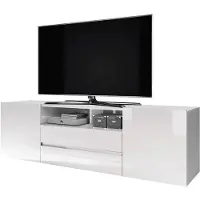 Selsey TV-Lowboard BROS - TV-Tisch in Weiß Matt / Weiß Hochglanz mit LED-Beleuchtung, 137 cm breit