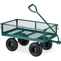 Relaxdays Handwagen, praktischer Bollerwagen für den Garten, mit Luftbereifung, klappbare Seitenteile, bis 200 kg, grün