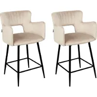 Beliani Barstuhl Taupe Samtbezug Gesteppt mit Rückenlehne Armlehnen Fußstütze Modern Glamourös Wohnzimmer Esszimmer Küche Thekenstuhl Barhocker