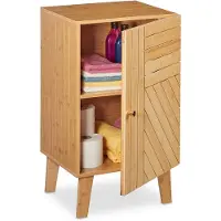 Relaxdays Badschrank Bambus, verstellbare Ablage, variabel montierbare Tür, HBT: 70x40x37 cm, Badezimmerschrank, natur