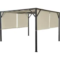 Mendler Pergola Beja, Garten Pavillon Terrassenüberdachung, stabiles 6cm-Stahl-Gestell + Schiebedach 4x4m