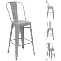 Mendler 4er-Set Barhocker MCW-A73, Barstuhl Tresenhocker mit Lehne, Metall Industriedesign grau