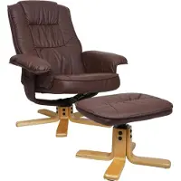 Mendler Relaxsessel H56, Fernsehsessel TV-Sessel mit Hocker Ottomane, Kunstleder Eukalyptus Holz MVG- rot-braun