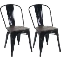 Mendler 2er-Set Stuhl MCW-A73 inkl. Holz-Sitzfläche, Bistrostuhl Stapelstuhl, Metall Industriedesign stapelbar schwarz