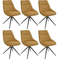 MCW 6er-Set Esszimmerstuhl MCW-M65, Küchenstuhl Lehnstuhl Stuhl, drehbar Auto-Position Metall Stoff/Textil senfgelb
