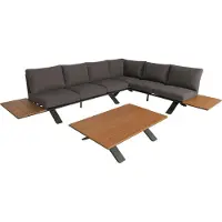 Mendler Aluminium Garten-Garnitur MCW-M62, Sitzgruppe Garten-/Lounge-Set Sofa, Holzoptik Gestell anthrazit, Polster dunkelgrau