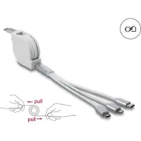 DeLOCK USB Type-C 3 in 1 Aufrollladekabel für Lightning / Micro USB / USB Type-C weiß, 0,98 m, USB C, USB C/Micro-USB B/Lightning, USB 2.0, Silber, Weiß