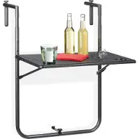 Relaxdays Balkonhängetisch klappbar, 3-fach höhenverstellbar, Rattan-Optik, wetterfest, Tisch BxT 59,5 x 36 cm, schwarz