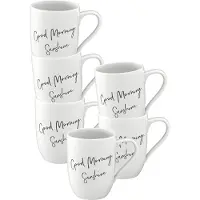 Villeroy & Boch Becher "Becher mit Henkel 'Good Morning, Sunshine' Statement 290 ml 6er Set weiß", weiß, Porzellan, Trinkgefäße, Becher