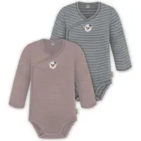 Normani 2er Set Unisex Baby Wickelbody Langarm-Strampler Einteiler aus Merinowolle - 9351