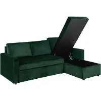 Ebuy24 Sacramento Schlafsofa Chaiselong wendbar, versteckte Aufbewahrung undg ausziehbares Bett dunkelgrün.