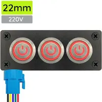 Proride Metall-Druckschalter 220V ON-OFF 22mm 3-fach Panel IP67 LED Rot