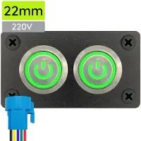 Proride Metall-Druckschalter 220V ON-OFF 22mm 2-fach Panel IP67 LED Grün