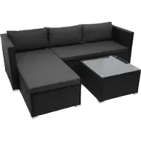 Mendler Poly-Rattan Garnitur MCW-F57, Balkon-/Garten-/Lounge-Set Sofa Sitzgruppe schwarz, Kissen dunkelgrau ohne Deko-Kissen