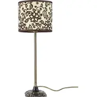 Licht-Erlebnisse Tischlampe 35 cm E14 Weiß Bronze Stoff Messing Floral Nachttischleuchte