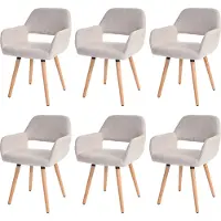 Mendler 6er-Set Esszimmerstuhl MCW-A50 II, Stuhl Küchenstuhl, Retro 50er Jahre Design Textil, creme/grau, helle Beine