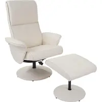 Mendler Relaxsessel Stockholm, Fernsehsessel Relaxliege TV-Sessel mit Hocker Kunstleder, creme