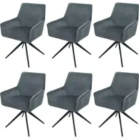 Mendler 6er-Set Esszimmerstuhl MCW-L91, Küchenstuhl Armlehne drehbar Auto-Position Stoff MVG dunkelgrau