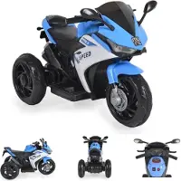 Moni Kinder Elektromotorrad Hurricane drei Räder, Musikfunktion, Rückwärtsgang blau