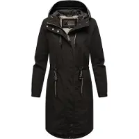 MARIKOO lange Damen Übergangsjacke mit Teddyfutter & Kapuze – Megumii