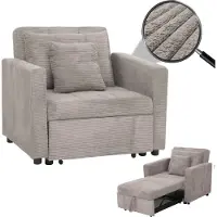 Mendler Schlafsessel MCW-L90, Klappsessel Gästebett Relaxsessel, Liegefläche 200x100cm Stoff/Textil Cord hellgrau