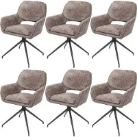Mendler 6er-Set Esszimmerstuhl MCW-N74, Küchenstuhl, drehbar Auto-Return, Stoff Chenille (490g/m²) braun