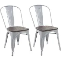 Mendler 2er-Set Stuhl MCW-A73 inkl. Holz-Sitzfläche, Bistrostuhl Stapelstuhl, Metall Industriedesign stapelbar grau