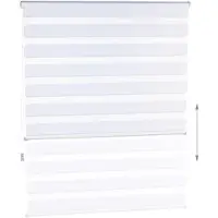 Relaxdays Doppelrollo Klemmfix ohne bohren, Seitenzugrollo mit Streifen, Duo-Rollo für Fenster, Stoff 106x156 cm, weiß