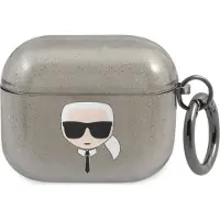 Karl Lagerfeld , Cover für Airpods 3 Glitter Chic aus TPU Hohe Qualität, Schwarz / Silber