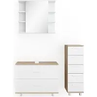 Vicco Badmöbel-Set Ilias Weiß/Sonoma 3 Teile, mit Unterschrank 80 cm, Model 34654