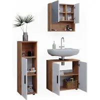 Vicco Badmöbel-Set Irma Weiß Hochglanz/Goldkraft Eiche 3 Teile, Model 40538