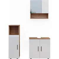 Vicco Badmöbel-Set Irma Weiß Hochglanz/Goldkraft Eiche 3-teilig, Model 40538