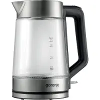 Gorenje K17GED Elektrischer Wasserkocher, 1,7 l, 2200 W, Edelstahl, Glas, Wasserstandsanzeige, Drahtlos