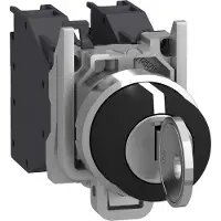 Schneider Electric XB4BG33 Schlüsselschalter, Harmony XB4, Metall, 22mm, schwarz, 3 Stellungen, rastend, Ronis 455, 2S