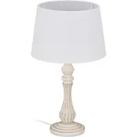 Relaxdays Tischlampe Landhausstil, E14 Fassung, Stoff & Holz, Wohn- & Schlafzimmer, Nachttischlampe, HxD: 47x27 cm, weiß
