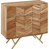 FineBuy Massivholz Schubladenkommode 90cm Akazie Natur Kommode mit 3 Schubladen Sideboard Metall gold