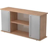 Hjh OFFICE PRO KAPA SB | Sideboard | mit Türen - Nussbaum/Silber Sideboard Relinggriff Kunststoff