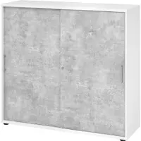 Hjh OFFICE PRO BETA 1753S - 3 OH Schiebetürenschrank Weiß/Beton Metallgriff