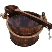 Mendler Saunakübel mit Einsatz MCW-B26, Saunazubehör Saunaeimer Saunakelle Aufguss, Kiefernholz 3,5 L dunkel-braun
