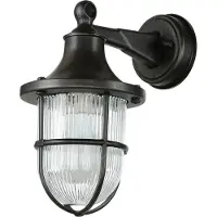 Licht-Erlebnisse Wandleuchte außen Schwarz antik IP64 E27 Messing massiv Glas Maritim Außenwandlampe HausHof Garten