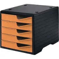 Styro Schubladenbox styroswing, 5 Schübe, Auszugsperre & Griffmulde, stapelbar, B 270 x T 340 x H 255 mm, Polystyrol, schwarz-apricot