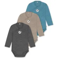 Normani 3er Set Baby-Body Wickelbody Langarm Toddler-Bodysuit aus Merinowolle - 9357