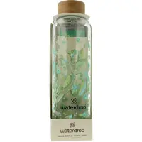 Waterdrop Trinkflasche Clean, mit Neoprenhülle, 0,6 Liter, Borosilikatglas, transparent / grün