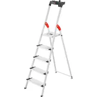 Hailo Stufenstehleiter L80 ComfortLine, EN 131, mit Multifunktionsschale & XXL-Stufen, bis 150 kg, 5 Stufen